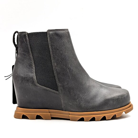 Sorel Women Joan of Arctic Wedge III Grey Stone Leather Lug Chelsea Boots sz 9 - Picture 5 of 10